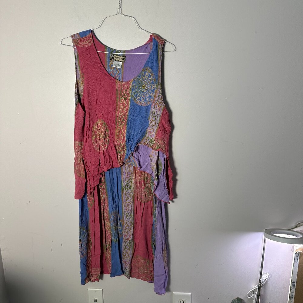 EUC Shaybali Womens Dress Pink Blue Tan Sleeveless 1X